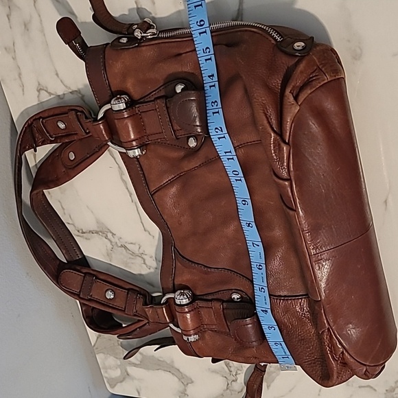 B. Makowsky Brown Leather Shoulder Bag Satchel Purse Leopard Print Lined Large - Picture 12 of 16